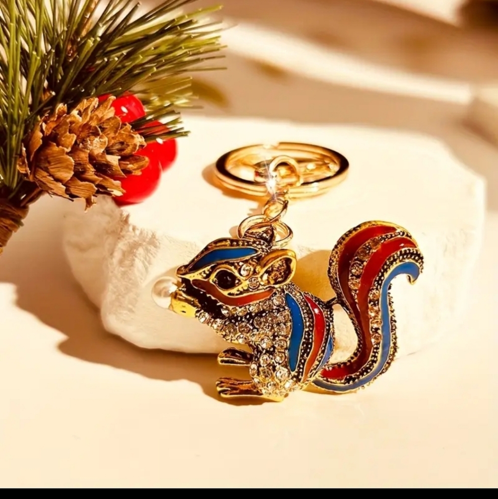 Chai the Squirrel 🐿️✨ Rhinestone Bag Charm & Keychain